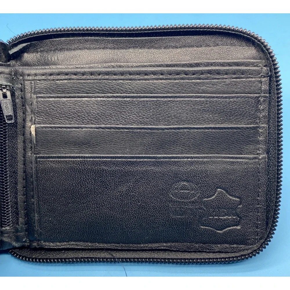 Black Alligator Skin Print Leather Men's Bifold Zippered Wallet